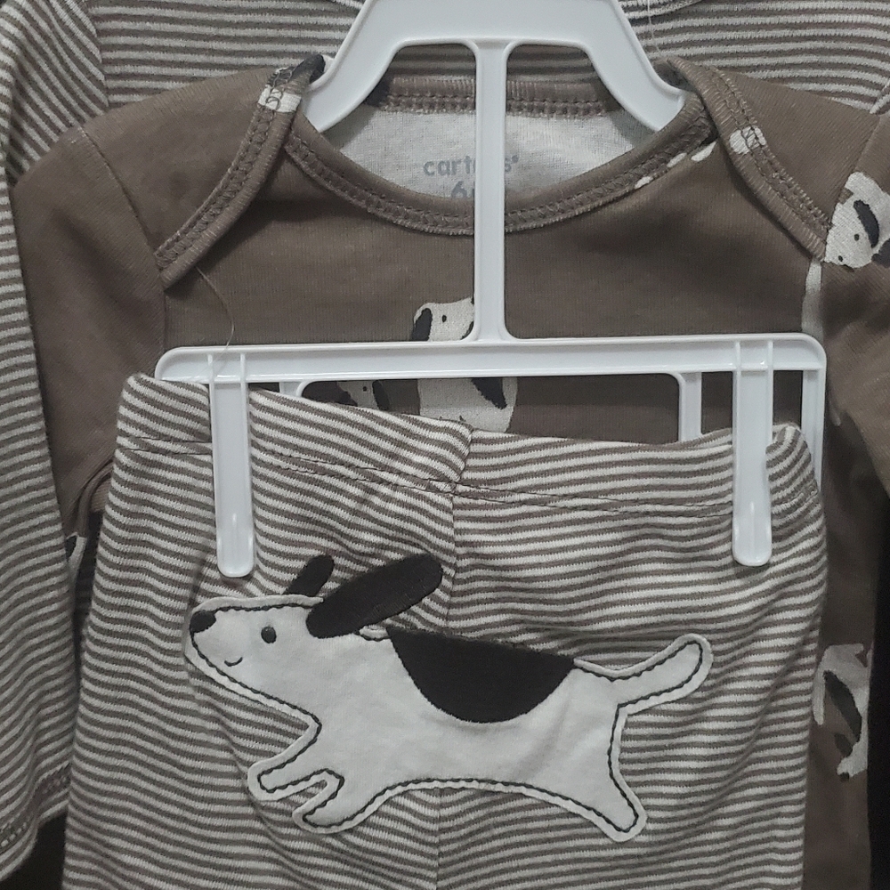 Carter's Brown Striped Baby Set with Dog Appliqué
